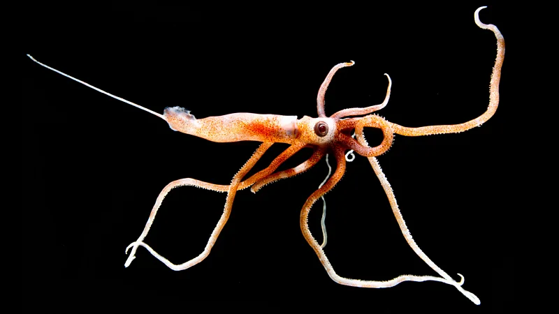 Deep-sea squid against a black background
