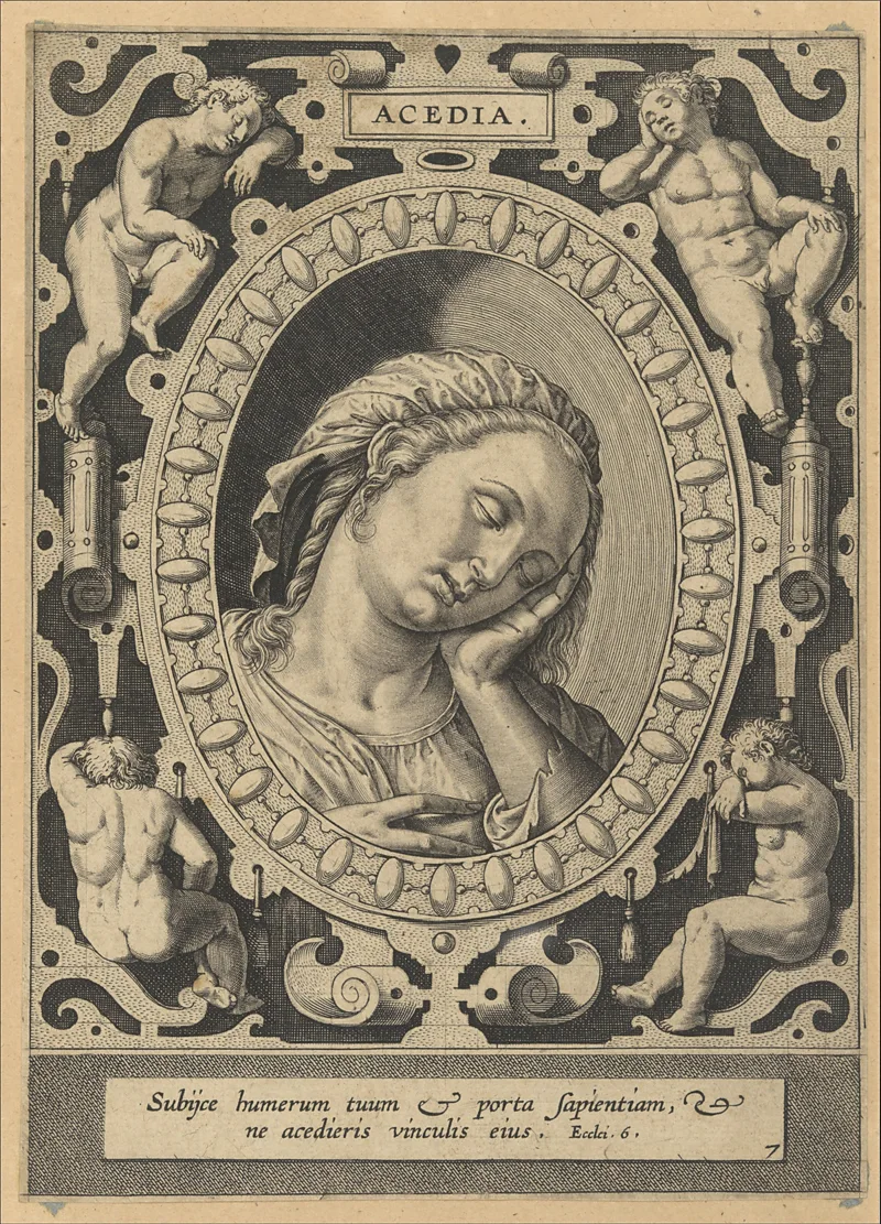 Engraving titled Acedia