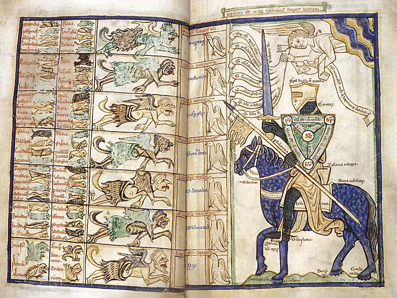 Medieval manuscript diagram of virtues and vices